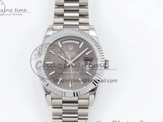 0516 FreshLook DayDate 40 SS JDF 904L Steel Gray Stick Dial on President Bracelet VR3255 V3 (Gain Weight) 1446